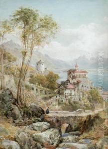 View Of An Italian Castle By A Lake