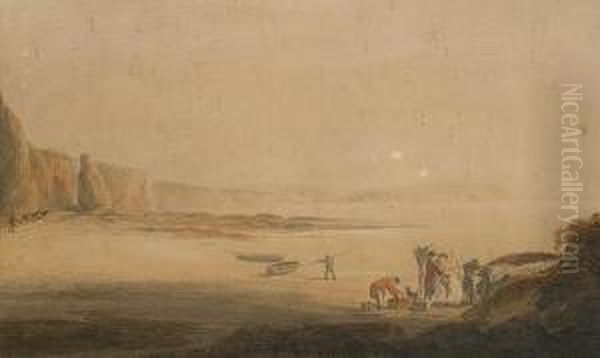 Fisher Folk On The Shore At Low Tide. - view 1