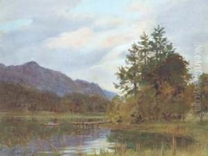 Lake Scene With Rowing Boat
