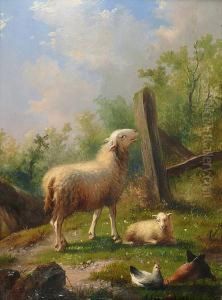 Poules Et Moutons by Auguste Coomans