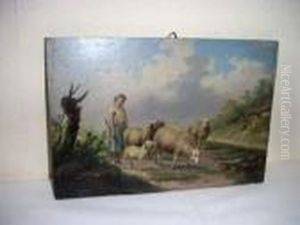 Bergere Et Ses Moutons by Auguste Coomans