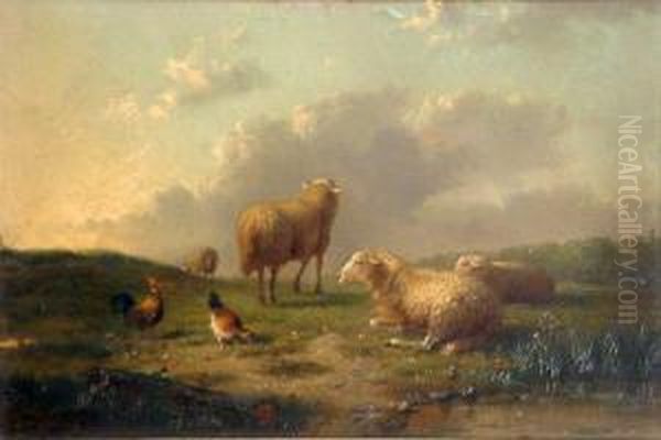 Sheep And Chickens In A Landscape - view 1