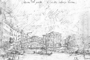 The Grand Canal Near The Ponte Del Rialto by (Giovanni Antonio Canal) Canaletto