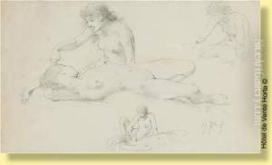 Dessin Au Crayon Sur Papier: Etude De Muses by Pierre Oliver Joseph Coomans