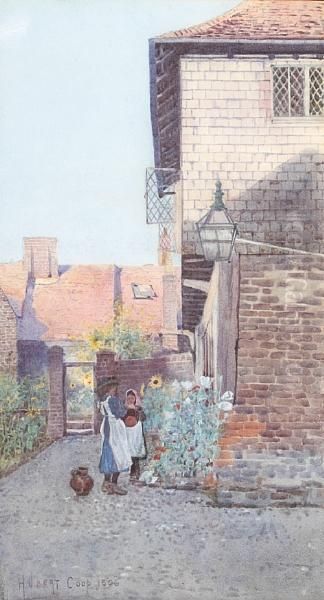 Two Young Girls In A Cobbled Courtyard - view 1