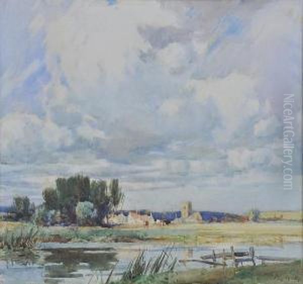 River Landscape With Village Beyond - view 1
