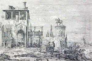 Landscape with an Equestrian Monument by (Giovanni Antonio Canal) Canaletto