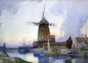Evening Light, A Dutchfishing Village With Windmill Evening Light, A Dutchfishing Village With Windmill