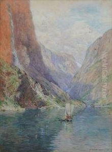 Boats On A Deep Fjord by Alfred Heaton Cooper
