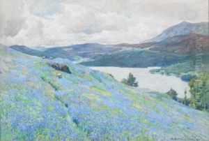 Sheep Grazing On A Spring Hillside With Bluebells by Alfred Heaton Cooper