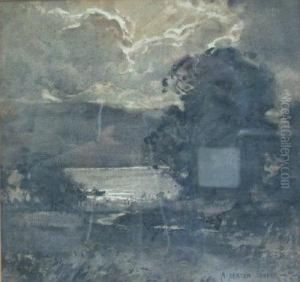 Moonlight On Coniston Lake. by Alfred Heaton Cooper