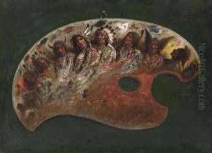 Trompe L'oeil Of Artist's Palette With Indians