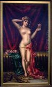 Young Beauty Holding A Rose by Astley David Middleton Cooper