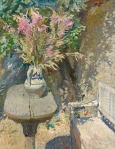 Blumenstrauss Auf Einem Tisch Im Garten. by Colin Campbell Cooper