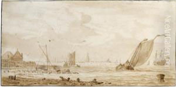 Fishing Boats And Merchant Ships On The Ij Before Amsterdam - view 1