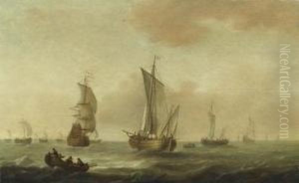 Fishermen In Rowing Boat Before Numerous Sailing Ships. - view 1