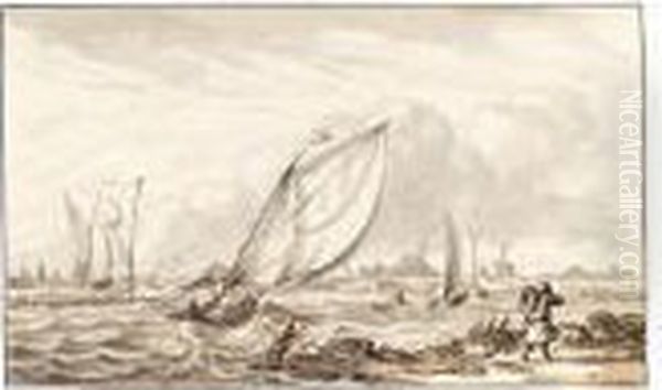 River Scene With Small Vessels In A Stiff Breeze - view 1