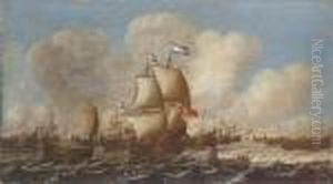 A Dutch Fishing Fleet In Choppy Waters by Pieter Jansz. Coopse