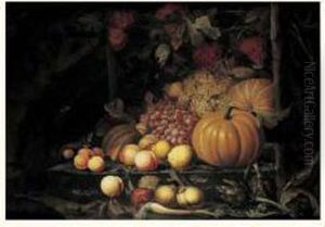 Nature Morte De Raisins, Artichauts Et Citrouilles