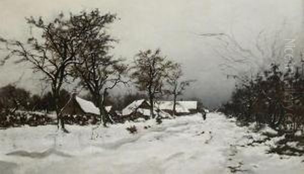 Winter Landscape With Stroller Near The Farmhouse - view 1