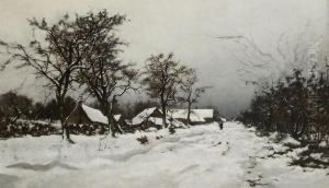 Winter Landscape With Stroller Near The Farmhouse Winter Landscape With Stroller Near The Farmhouse
