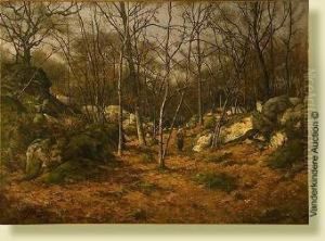 Le Bois De Fontainebleau Anime En Automne by Joseph Theodore Coosemans