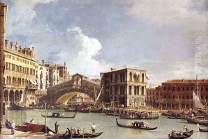 The Rialto Bridge, Venice, from the North by (Giovanni Antonio Canal) Canaletto