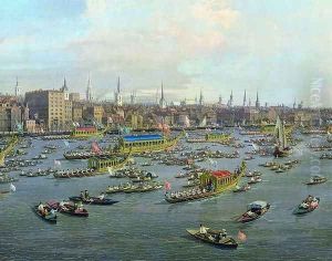 The River Thames with St. Paul's Cathedral on Lord Mayor's Day, detail of the boats, c.1747-48 by (Giovanni Antonio Canal) Canaletto