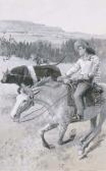 Cowboys Roping A Steer - view 1