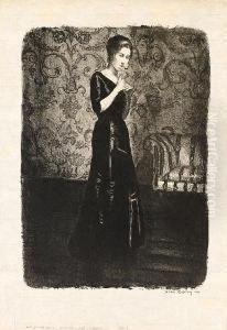 A Lady Standing Before Flowered Wallpaper by John Copley