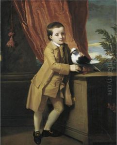 Portrait Of A Young Boy Standing On A Portico With His Pet Pigeon