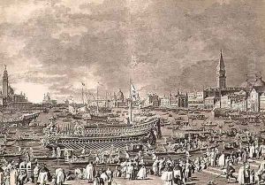 The Disembarkation of the Doge on the Bucintoro for the Marriage to the Sea by (Giovanni Antonio Canal) Canaletto