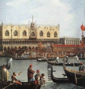 Return of the Bucentoro to the Molo on Ascension Day (detail) 2 by (Giovanni Antonio Canal) Canaletto
