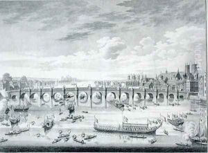 The South East Prospect of Westminster Bridge - Boats arriving at Parliament for the Swearing in of Sir John Barnard as Lord Mayor of the City of London, 1747 by (Giovanni Antonio Canal) Canaletto