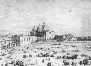 Padua The Prato Della Valle With Santa Giustinia And The Church Of Misericordia 1 by (Giovanni Antonio Canal) Canaletto