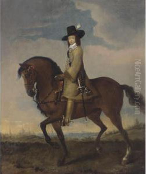 Equestrian Portrait Of A Gentleman In A Landscape, A City Beyond - view 1