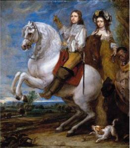An Equestrian Portrait Of An Elegant Couple With Their Blackamoor Servant by Gonzales Cocques