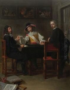 Zwei Kunstliebhaber Zu Besuch Im
 Atelier Eines Kunstlers.
