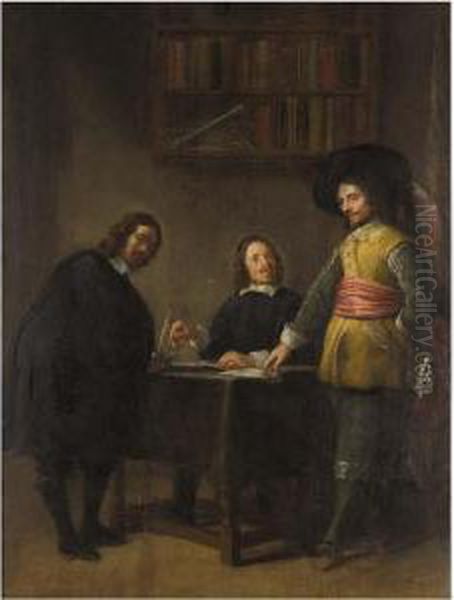 Interior With Three Men Conversing At A Table - view 1