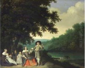 Portrait D'un Chasseur Et De Sa Famille Dans Un Paysage. Portrait D'un Chasseur Et De Sa Famille Dans Un Paysage.