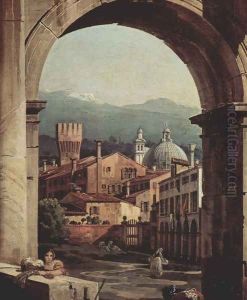 Capriccio Romano, city gate tower, detail by (Giovanni Antonio Canal) Canaletto