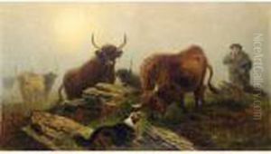 Cattle, Highlander And Dogs In A Landscape Cattle, Highlander And Dogs In A Landscape