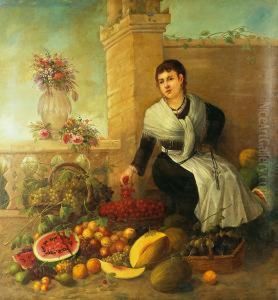Bodegon Con Vendedora De Frutas