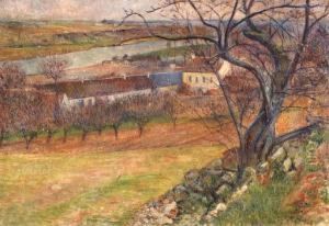Village By A Stream by Frederic Samuel Cordey
