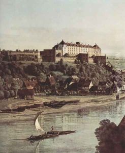 View from Pirna, Pirna vineyards at Prosta, with Fortress Sonnenstein, detail by (Giovanni Antonio Canal) Canaletto