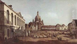 View of Dresden, the Neumarkt in Dresden, Jewish cemetery, with women's Church and the Old Town Watch, detail by (Giovanni Antonio Canal) Canaletto