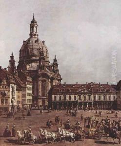 View of Dresden, the Neumarkt in Dresden, Jewish cemetery, with women's Church and the Old Town Watch, detail 2 by (Giovanni Antonio Canal) Canaletto