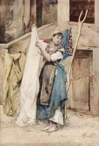 Popolana Intenta A Stendere I Panni by Augusto Corelli