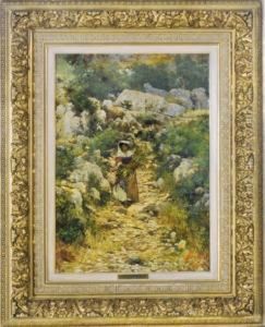 A Peasant Girl On A Rocky Path by Augusto Corelli