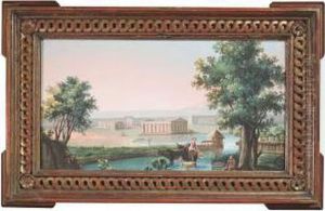 Italian Ideal Landcape With The Ruins Of Ancient Temples At Seashore by Augusto Corelli